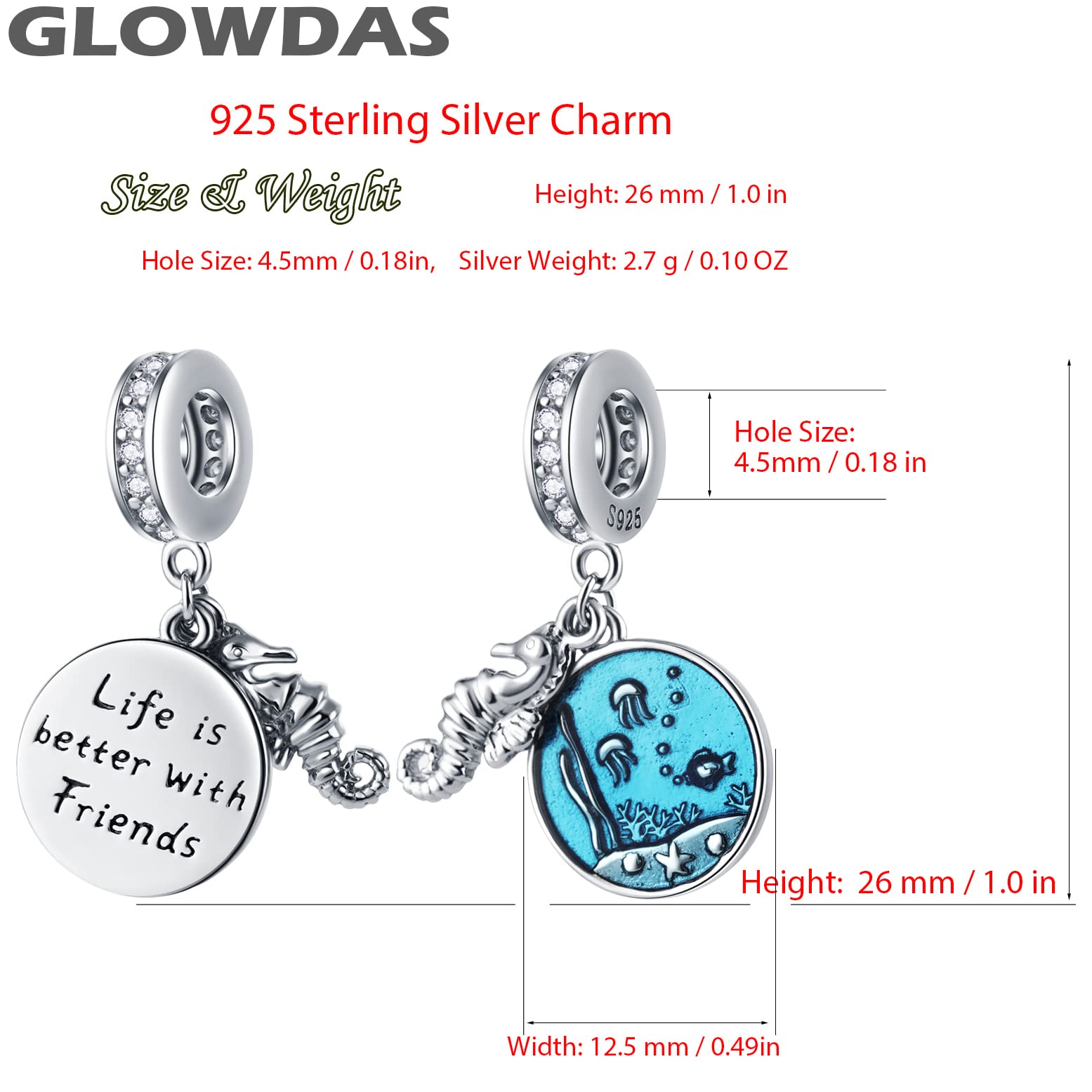 Charms de vie ocean en argent sterling, tortue poulpe sirene coquillage poisson hippocampe, perles de vie marine tropicale, pour bracelet animaux européen, cadeaux pour fête des mères/saint valentin