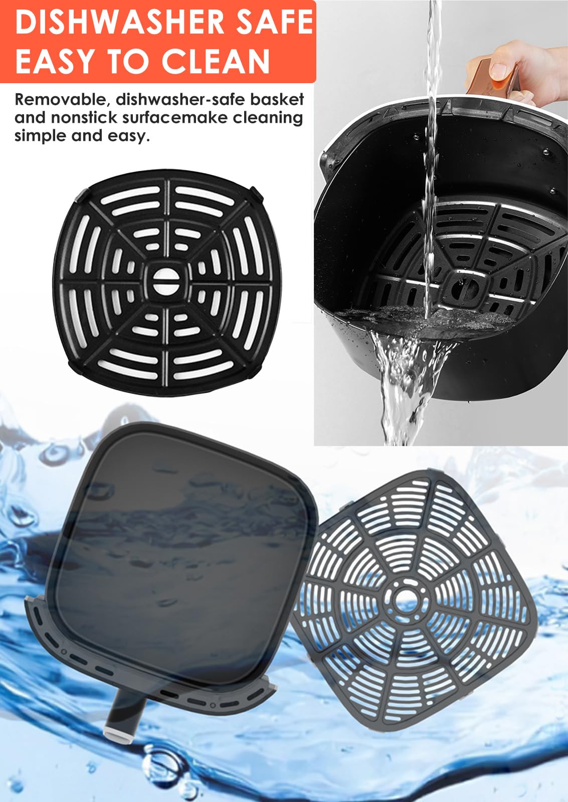 COYOUCO Friggitrice Ad Aria 8 Litri 1400W Antiaderente 9 Programmi Preimpostati - Cottura Senza Olio - Timer Temperatura 60 Minuti - Cestelli Lavabili in Lavastoviglie