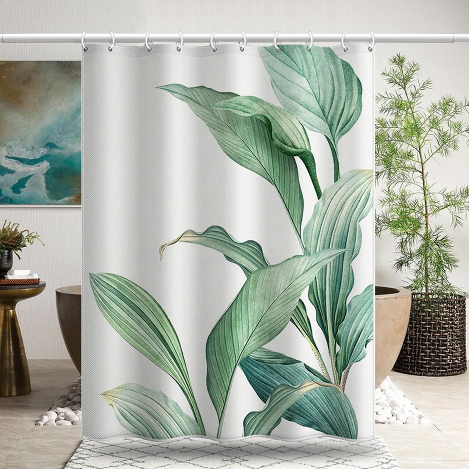 Marre des moisissures ? Rideau de douche 180x180 lavable aux motifs de feuilles
