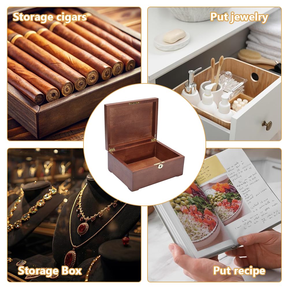 NBEADS 1 caja de recuerdo de madera con tapa con bisagras, caja de almacenamiento grande de madera con accesorios de aleación, caja de madera rectangular decorativa para organizar joyas