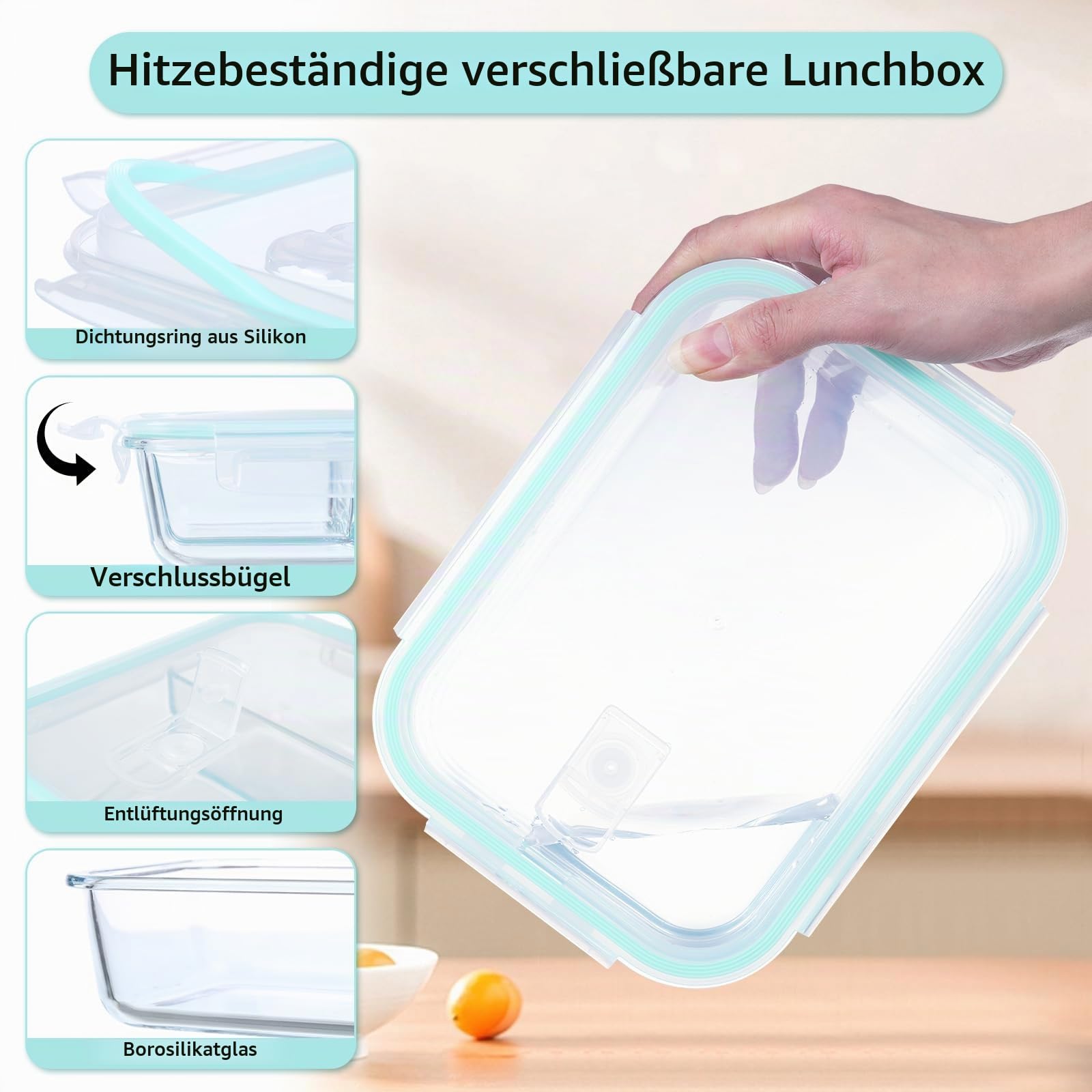 LXUDN Glasbehälter mit Deckel 4 x 1520ML - Glasdose mit Deckel BPA-Frei - Vorratsdosen Glas mit Deckel Mikrowelleengeschirr - Frischhaltedosen Glas mit Deckel Glasschüssel Set Aufbewahrungsbox Glas