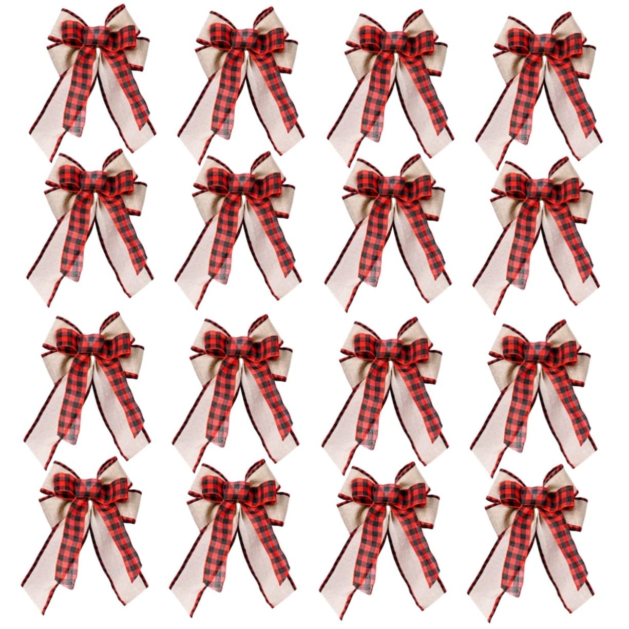 Cabilock 4 Sätze Karierte Schleife Weihnachtsbaumspitze Schleife Weihnachtsfenster Haftet Weihnachtsdekoration Drinnen Weihnachtskranzverzierung Weihnachtstürbögen Leinen- 4 Stück * 4