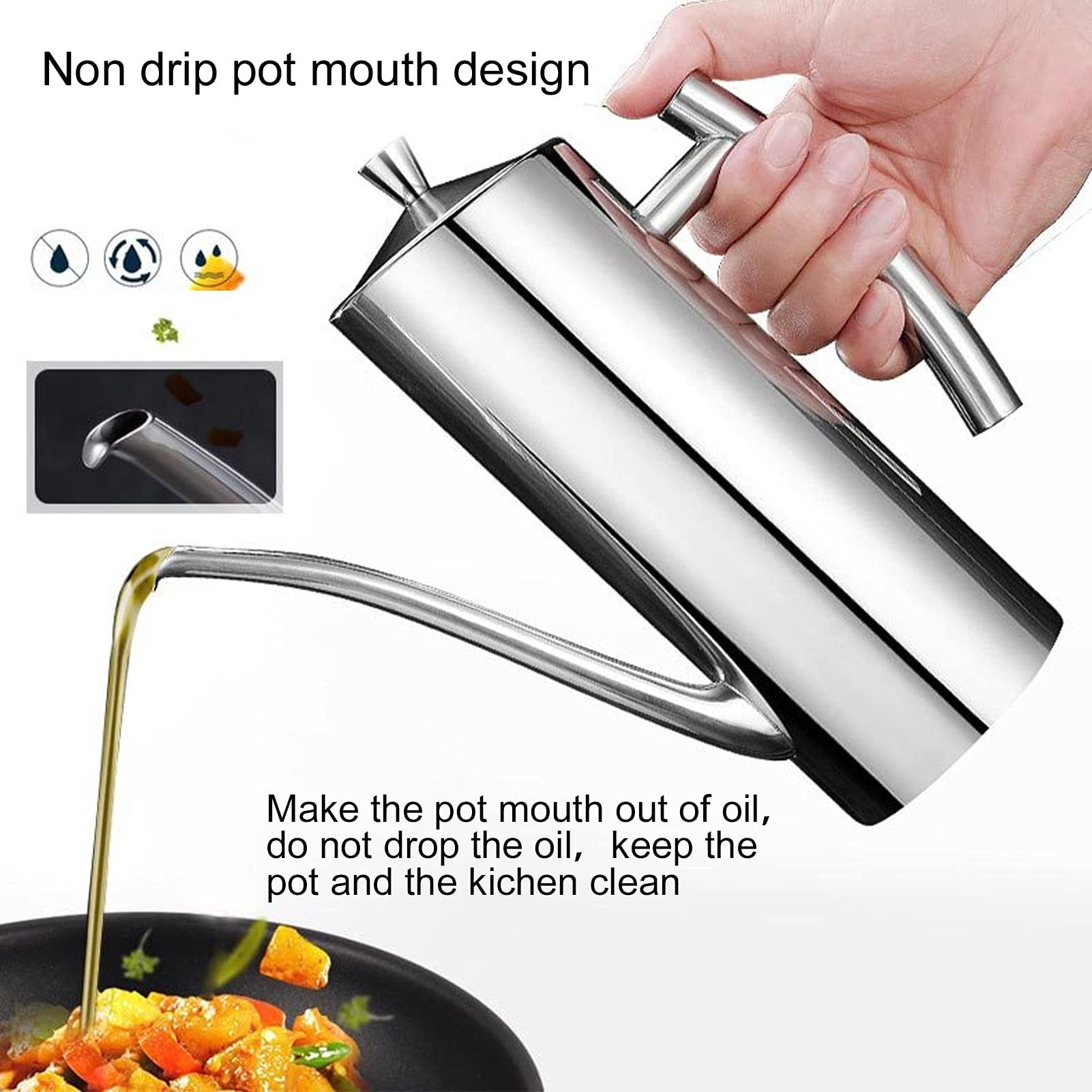 700ML Oliera Acciaio Inox Salvagoccia, Oliera Salvagoccia Pentola Bottiglia Olio Portatile Contenitore Olio Bottiglie per Dispenser di Olio per Olio a Tenuta Stagna Drizzler per Cucina,BBQ,Grill