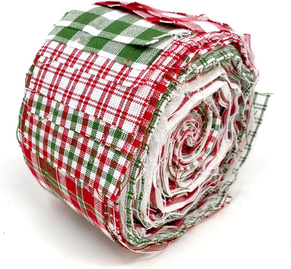 Merry Christmas Red & Green Plaid Homespun Cotton Fabric 22 pc 2.5" X 44" Precut Strips (Jelly Roll) by JCS
