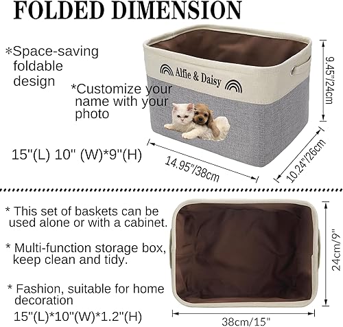 Miniatura 2 de xrlsg Cesta de almacenamiento personalizada de juguetes para perros, plegable con nombre de mascota, caja de almacenamiento rectangular