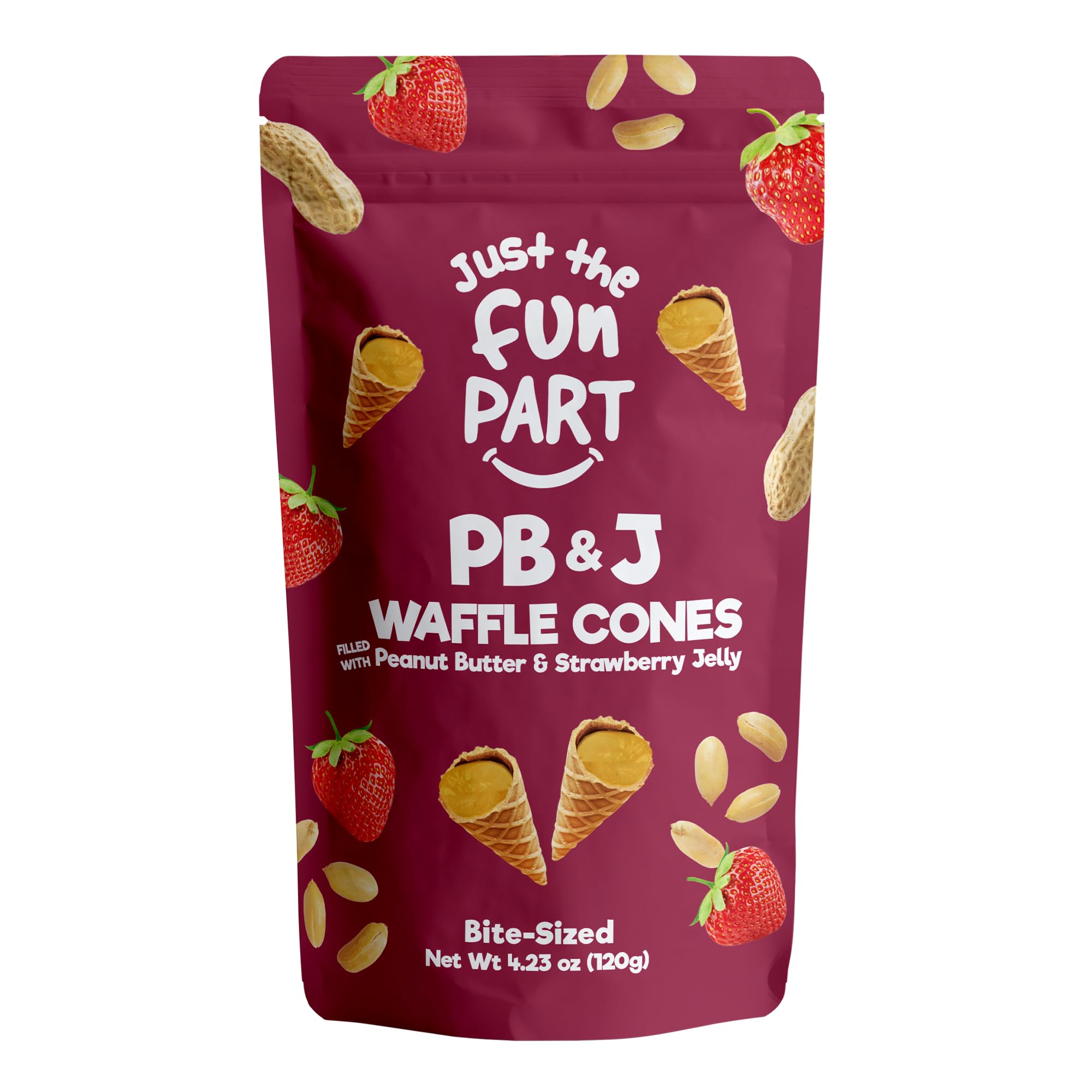 Just The Fun Part, Bite-Size Crispy Mini Waffle Cones with Premium Belgian Chocolate, Great for Snacks, Dessert, Grab & Go - Kosher (Peanut Butter & Jelly)