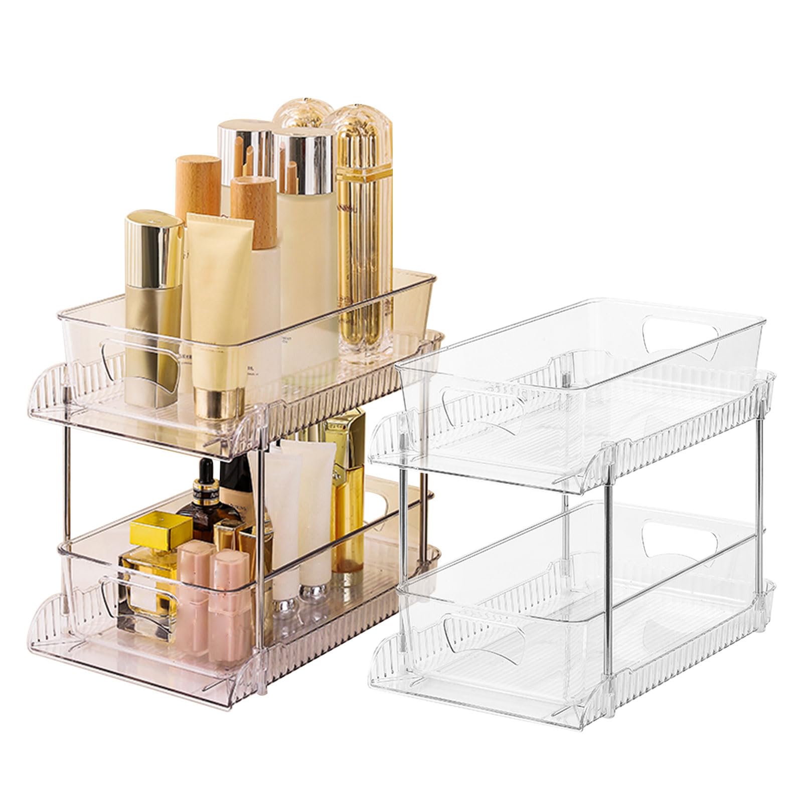 Organizzatore per Cassetti da Bagno Trasparente a 2 Livelli, Massimizza in Modo Efficiente lo Spazio di Archiviazione per la Sotto il Lavello, Scatola Portaoggetti in Plastica Resistente