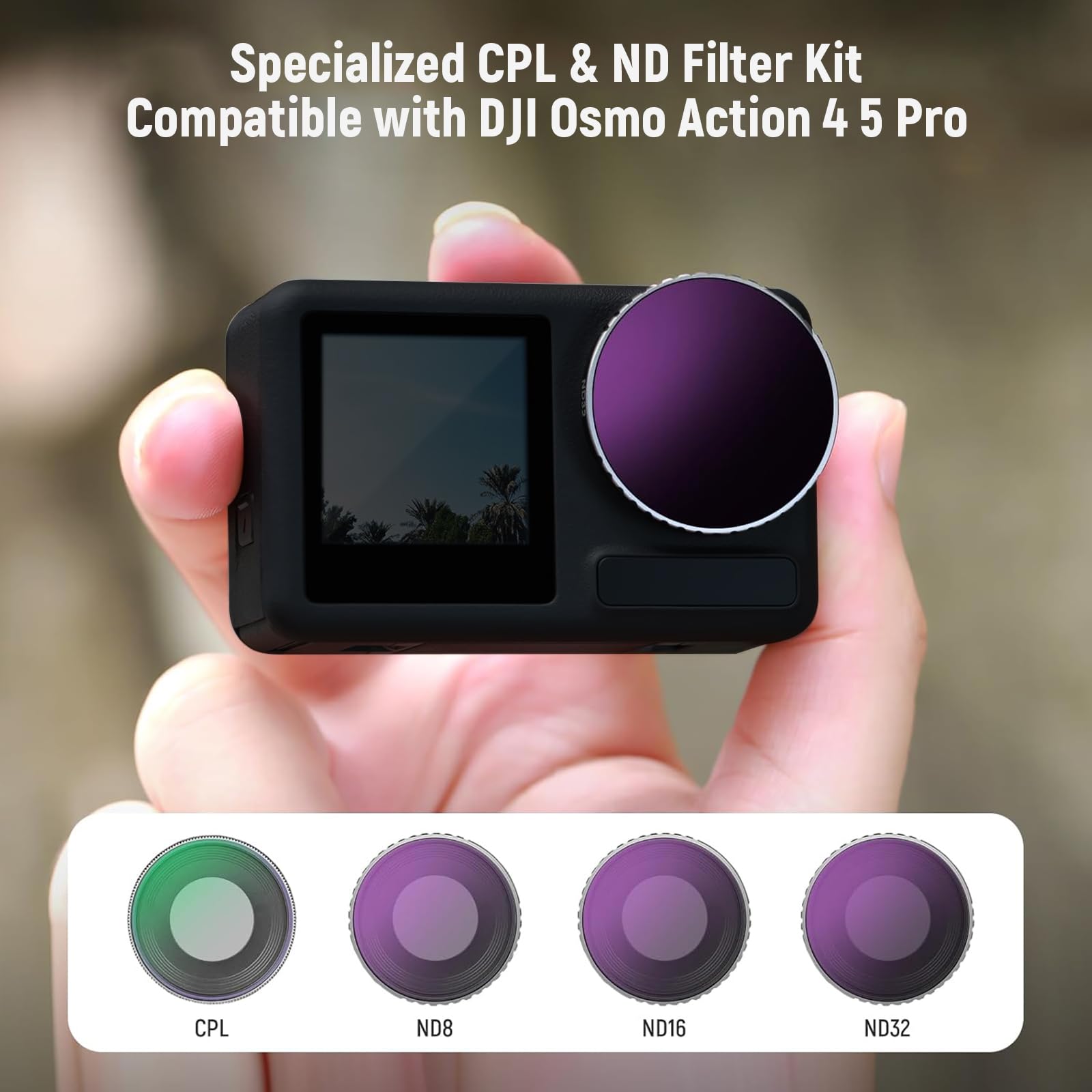 NEEWER Set di Filtro CPL e ND Compatibile con DJI Osmo Action 5 Pro/4 (4pz), Kit di Filtri CPL + ND8 + ND16 + ND32 a Vite, Accessori Action Camera, Vetro Ottico HD Multistrato, FL-A12