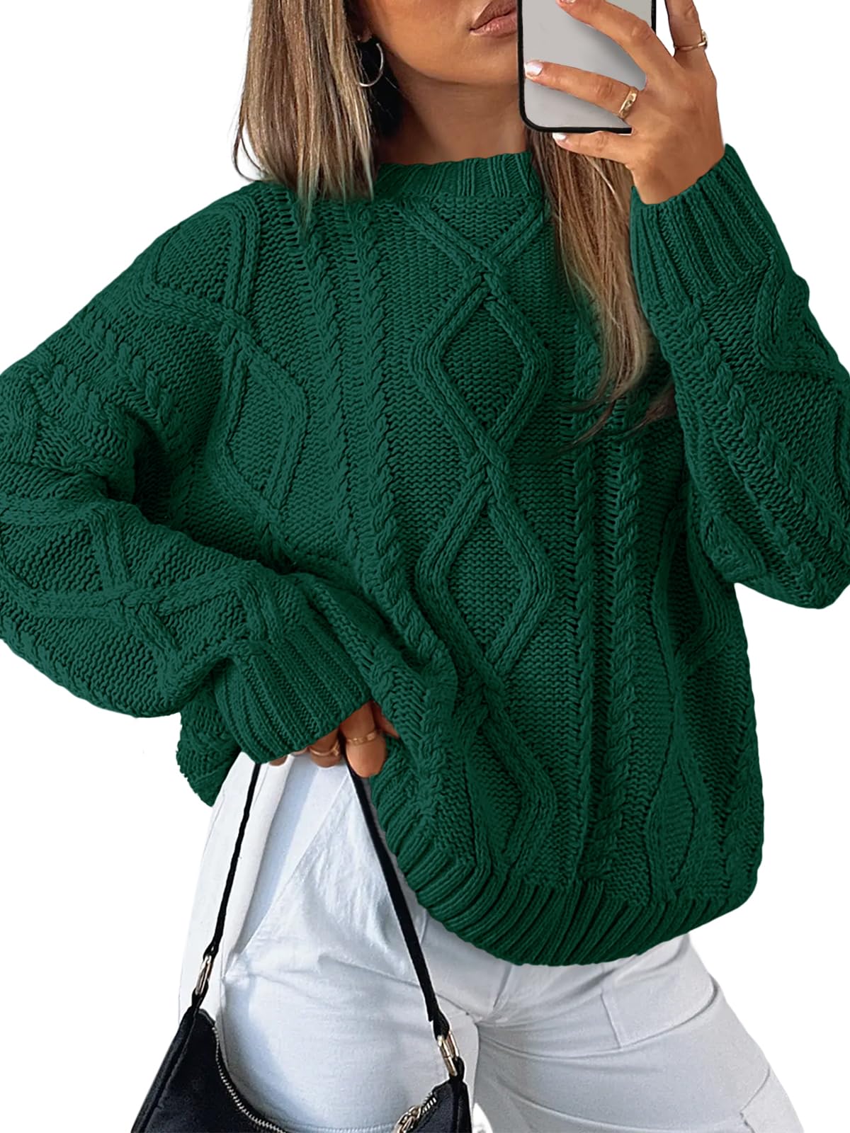 Trendy QueenWomen's Oversized Cable Knit Crewneck Sweaters