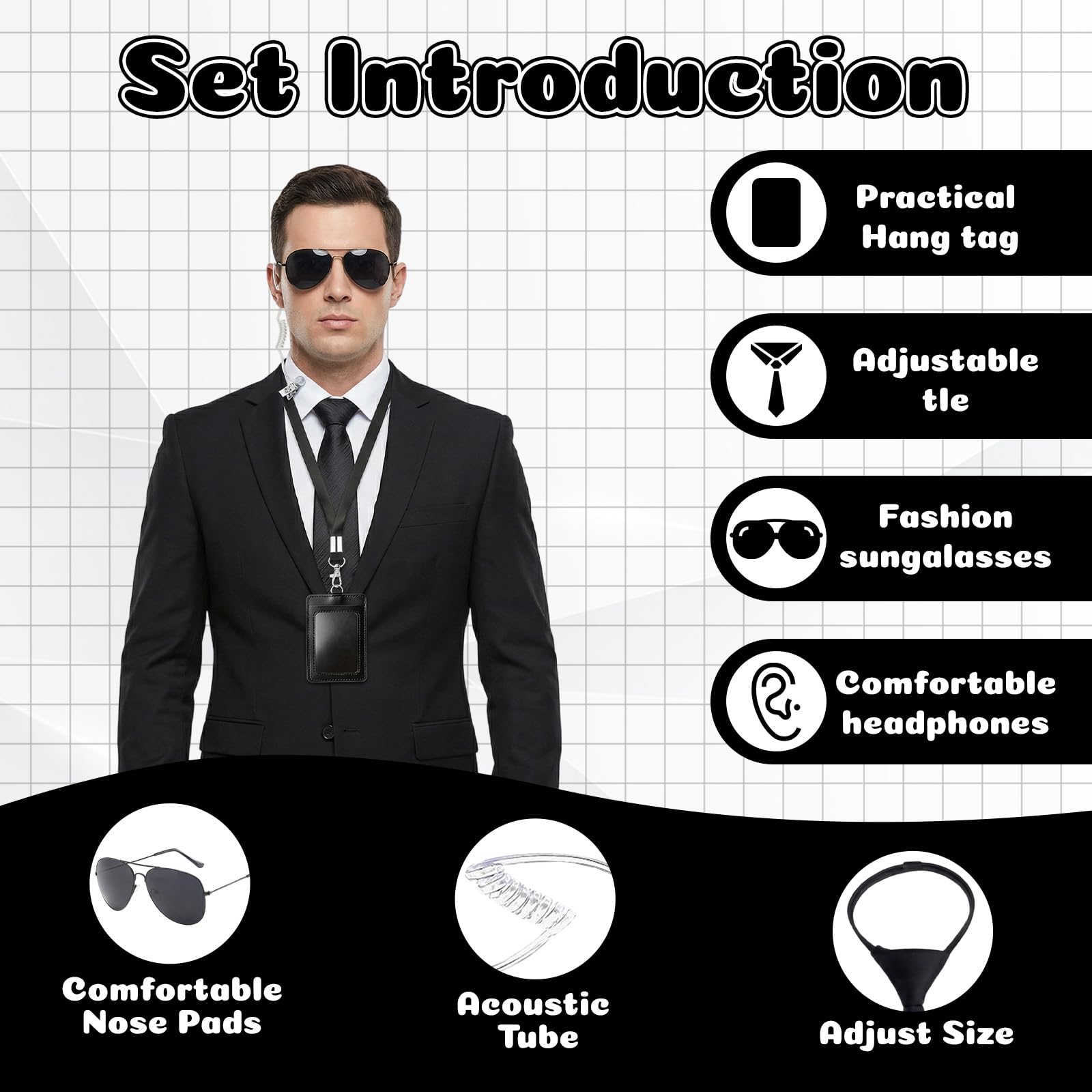 Atomvia 14 Pcs Men In Black Costume Accessories Set, Secret Agent Kit With Sunglasses, Ring,Tie, Id Card Holder - Image 3