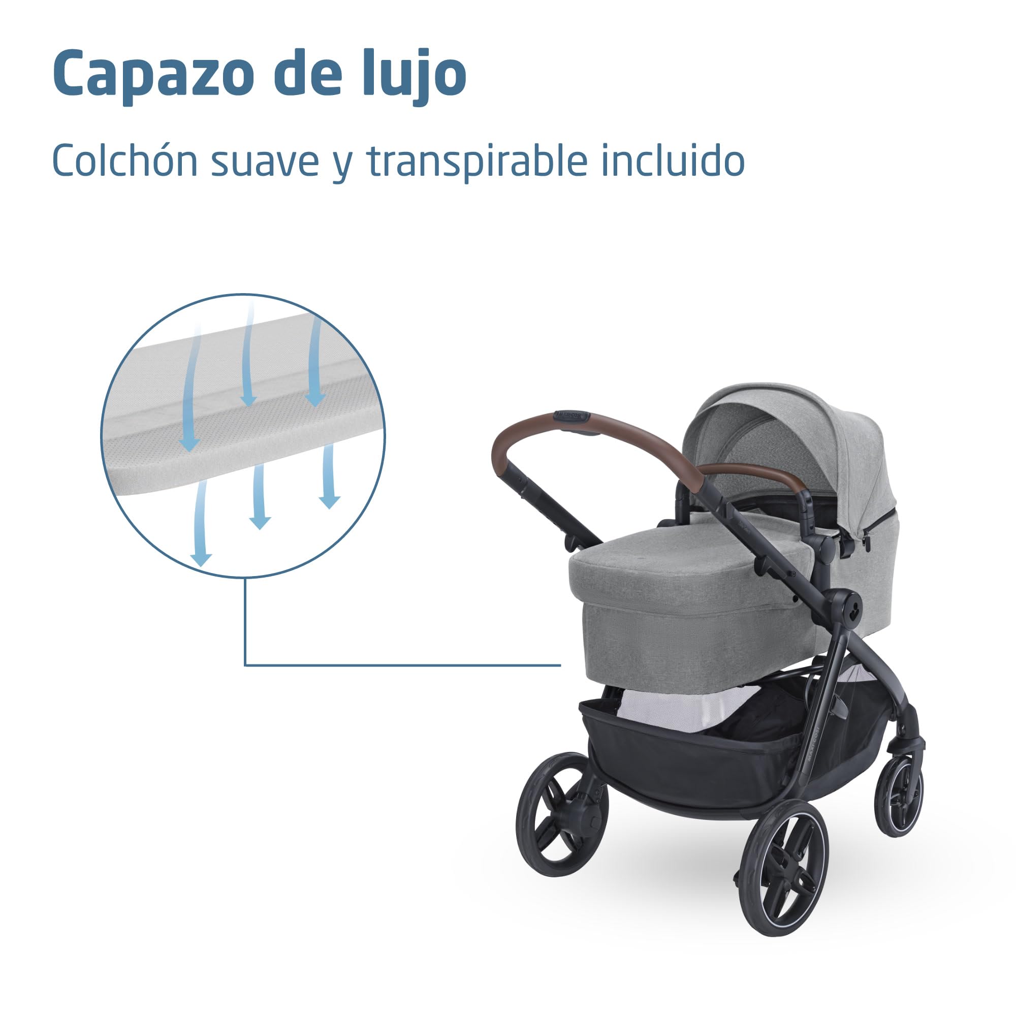 Maxi Cosi Zelia Select+,Cochecito Bebé 3 en 1 con Silla de Coche y Capazo Reversible, 0-4 Años (0-22 kg), Sistema de Viaje con Cochecito Plegado con una Mano, Silla Coche Bebé CabrioFix S i-Size, Gris