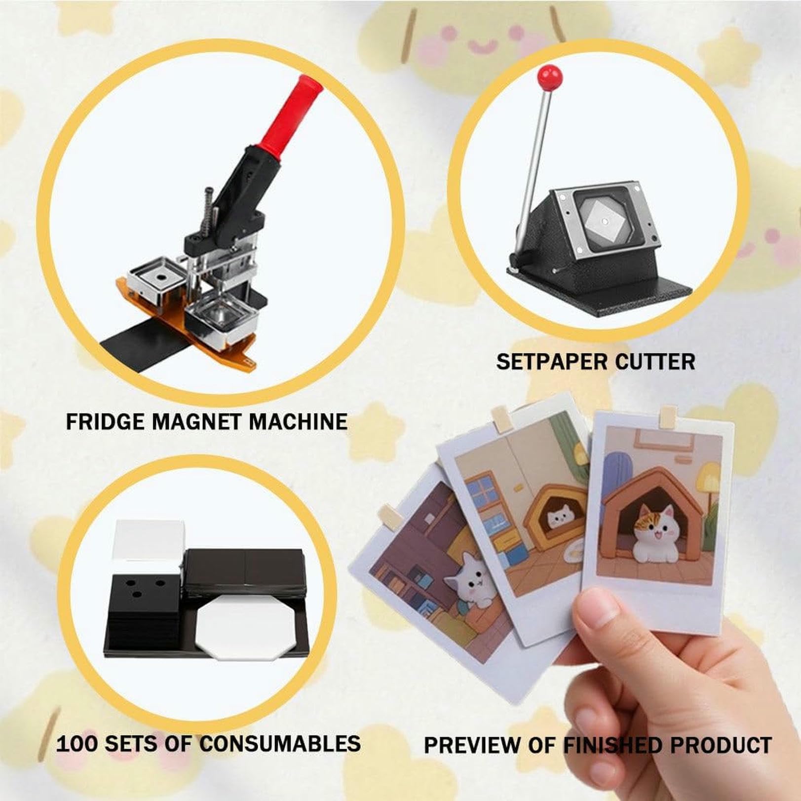 Kit para Hacer imanes Cuadrados para Nevera, máquina para Hacer Botones, máquina para Hacer imanes con Fotos, para llaveros, Manualidades y Negocios.
