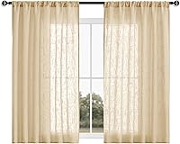 Vista 8 de DWCN Cortinas traslúcidas beige – Cortinas de lino sintético texturizado con bolsillo para barra, cortinas semi gasa para dormitorio y sala