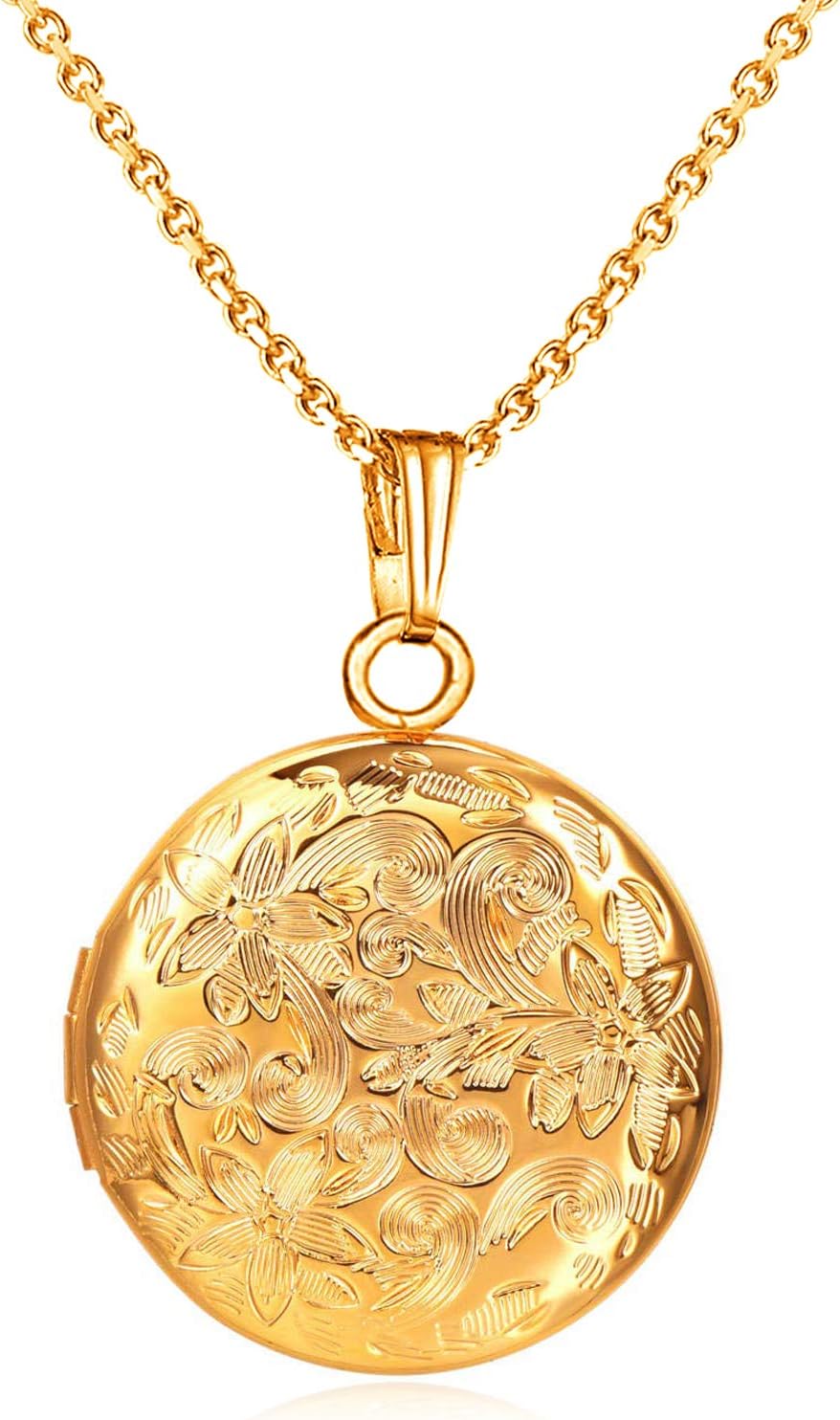 Locket Necklace that Holds Pictures Flower Lockets Pendant Necklaces 18K Gold Plated Gifts Jewelry