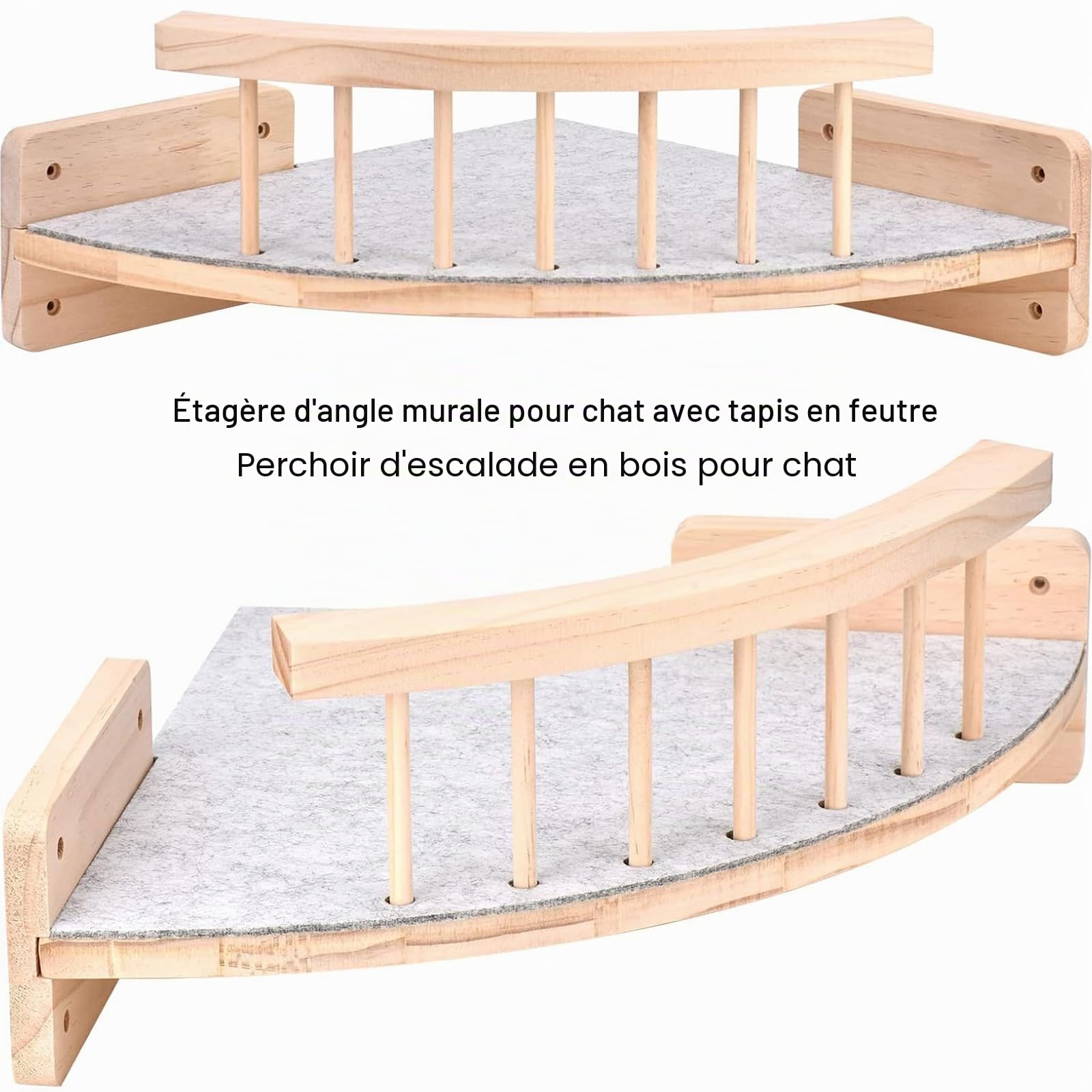 Perchoir d'angle Mural pour Chat avec 3 Marches, Étagère d’Escalade Murale pour Chat Mur Escalier en Bois, Échelle Parcours Mural Chats Interieur pour Grimper, Dormir et Jouer, avecTapis en Feutre