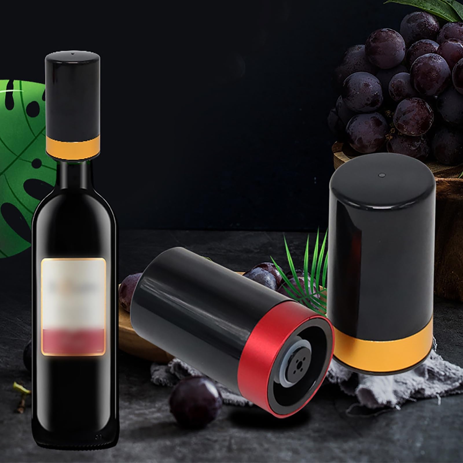 Tapones de Vino de Metal Tapón eléctrico de Vino al vacío Acero Inoxidable, Sello for Botella Blanco UVA para Uso Diario(Rouge)