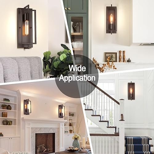 Miniatura 4 de Juego de 2 apliques de pared industriales, lámpara de pared marrón vintage E26, lámpara de montaje en pared rústica de metal, iluminación interior