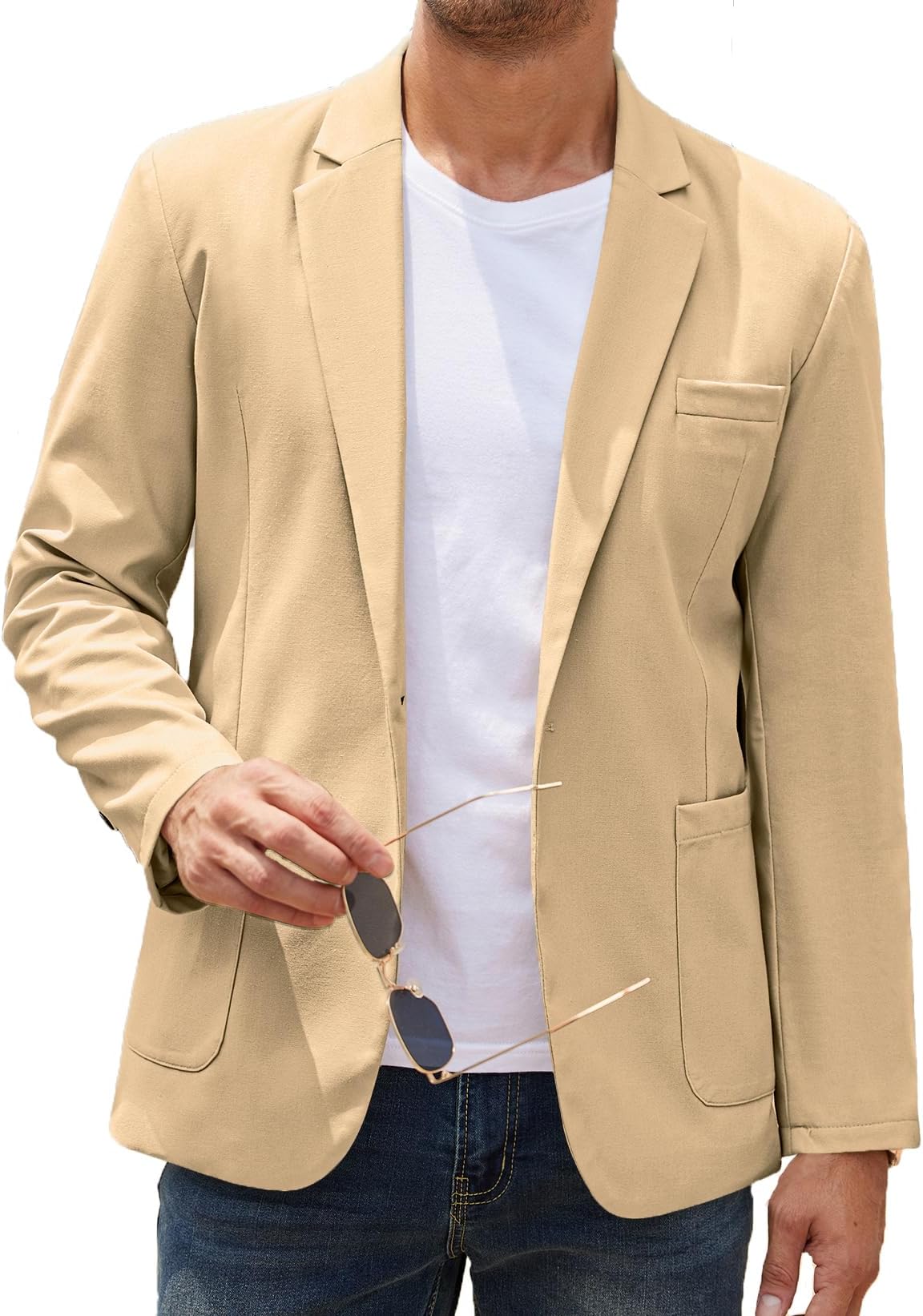 Men's Casual Linen Blazer Lightweight Regular Fit Sport Coat One Button Suit Jacket