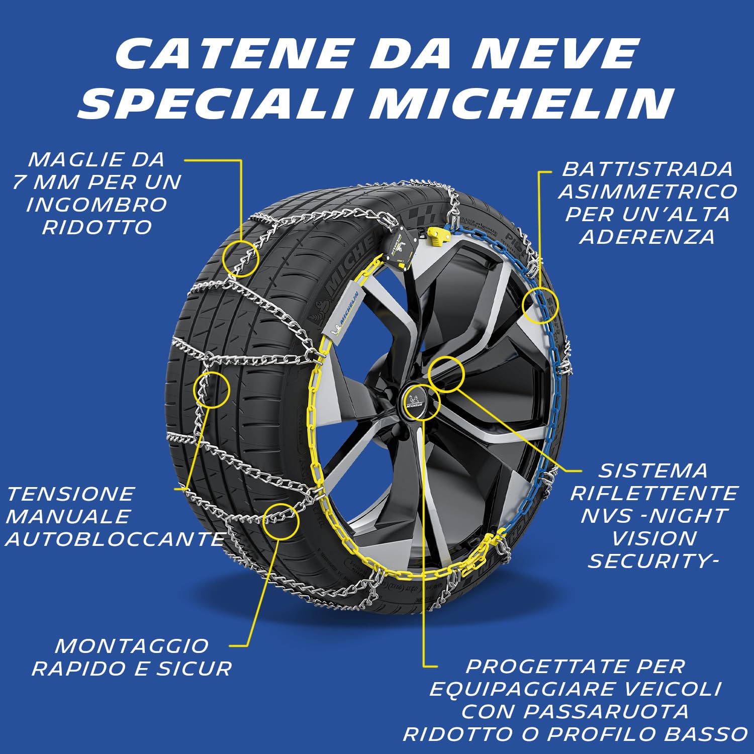 MICHELIN Catene da Neve Extrem Grip Automatic 100 Maglie 7mm - Tensione Automatica Sottili Spazio Ridotto - Compatibili ABS ESP - Montaggio Rapido