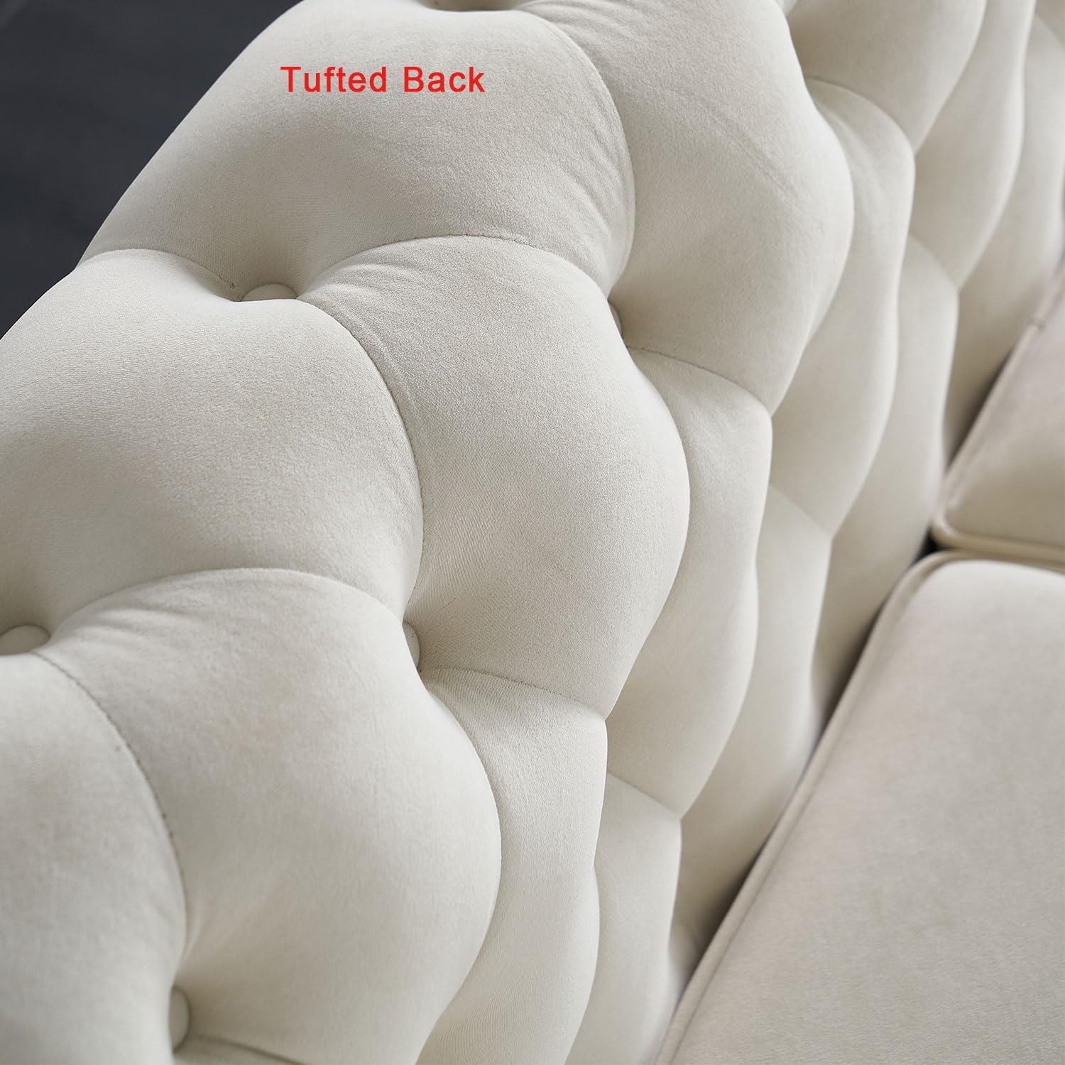 KEIKI 85" Chesterfield Velvet Tufted Button Sofa with Deep Seat Cushions and Rolled Arms, Modern Style 3-Seater Couch Decorated with Gold Strip, Easy Assembly, for Living Room, Bedroom, Office, Beige