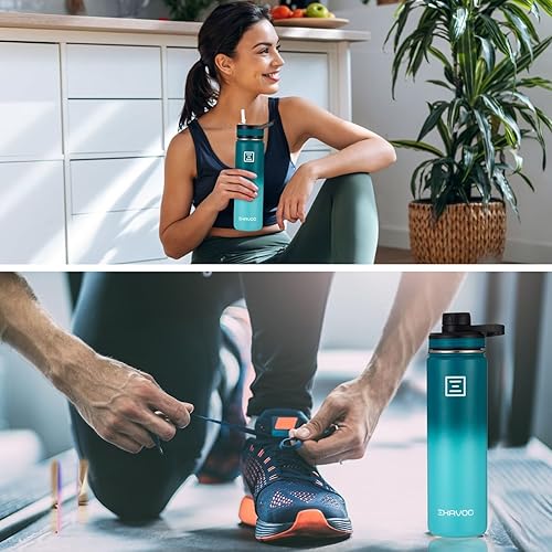 Miniatura 5 de EXAVOO Botella de agua deportiva de acero inoxidable aislada con popote y chug, 22 onzas, a prueba de fugas y sin BPA, botella de agua de gimnasio