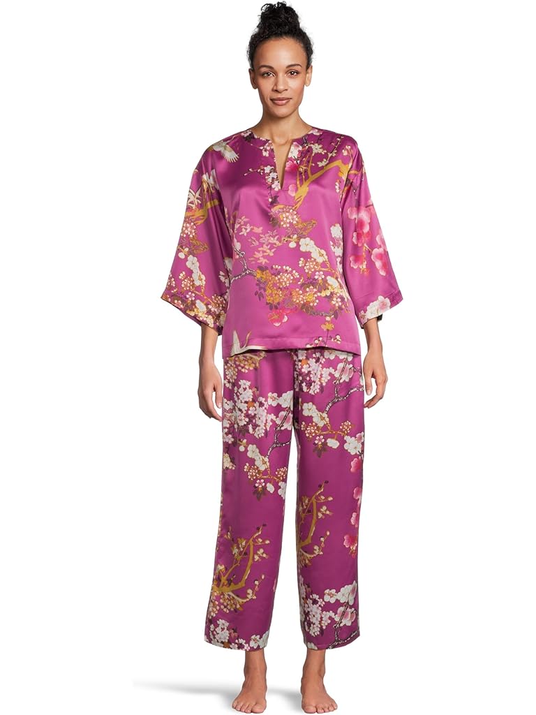 Pink Natori Sakura - Satin Mandarin Collar Pajama Set