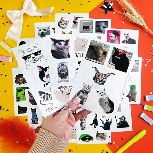 Miniatura 4 de BulbaCraft 100 calcomanías de meme de gato, divertidas calcomanías de gato, meme de gato llorando, meme de gato triste, gato meme, regalos de memes