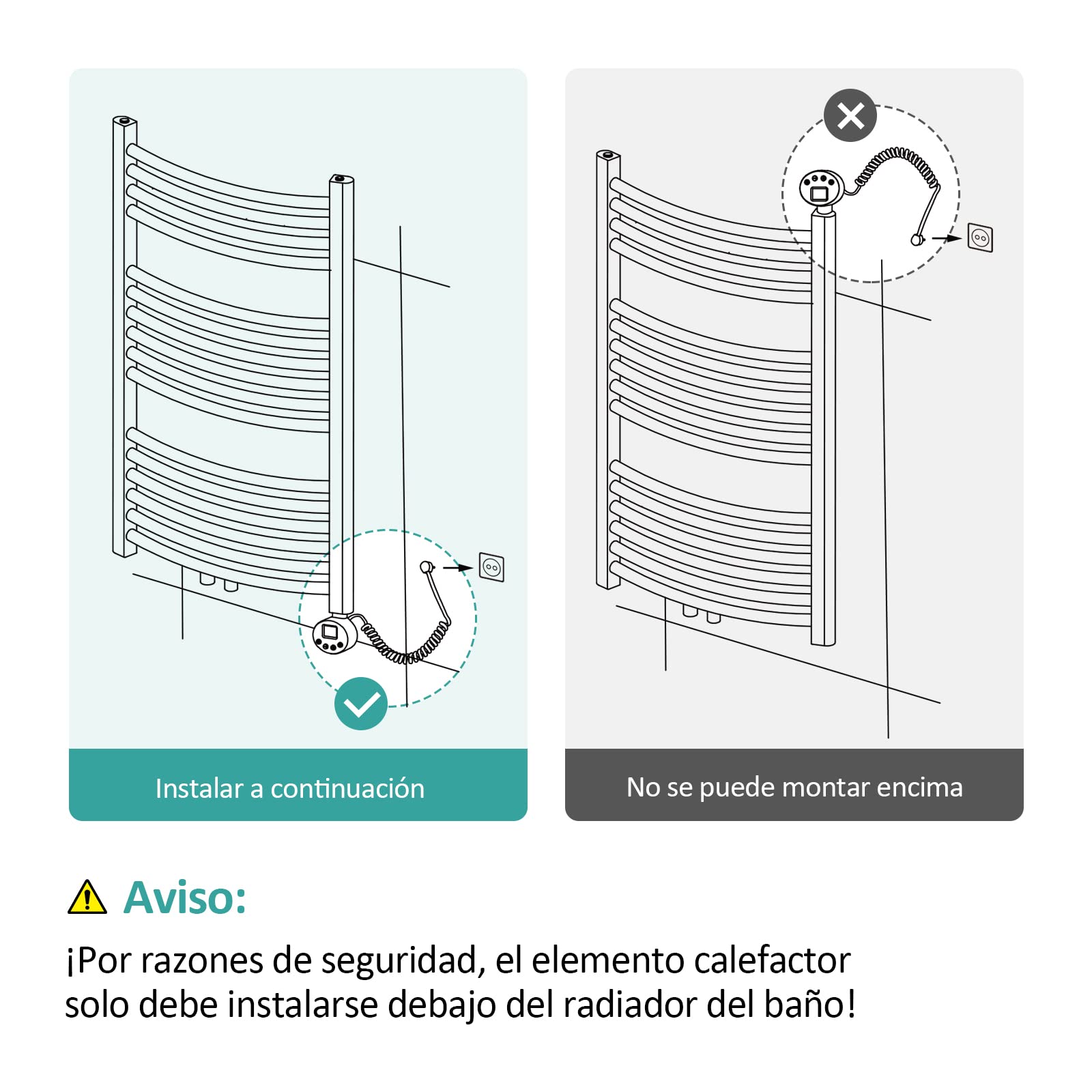 EMKE Elemento calefactore de Varilla calefactora, con termostato y Pantalla LCD, 300W, Barra de calefacción eléctrica para Elemento de calefacción de radiador de baño, Acero Inoxidable