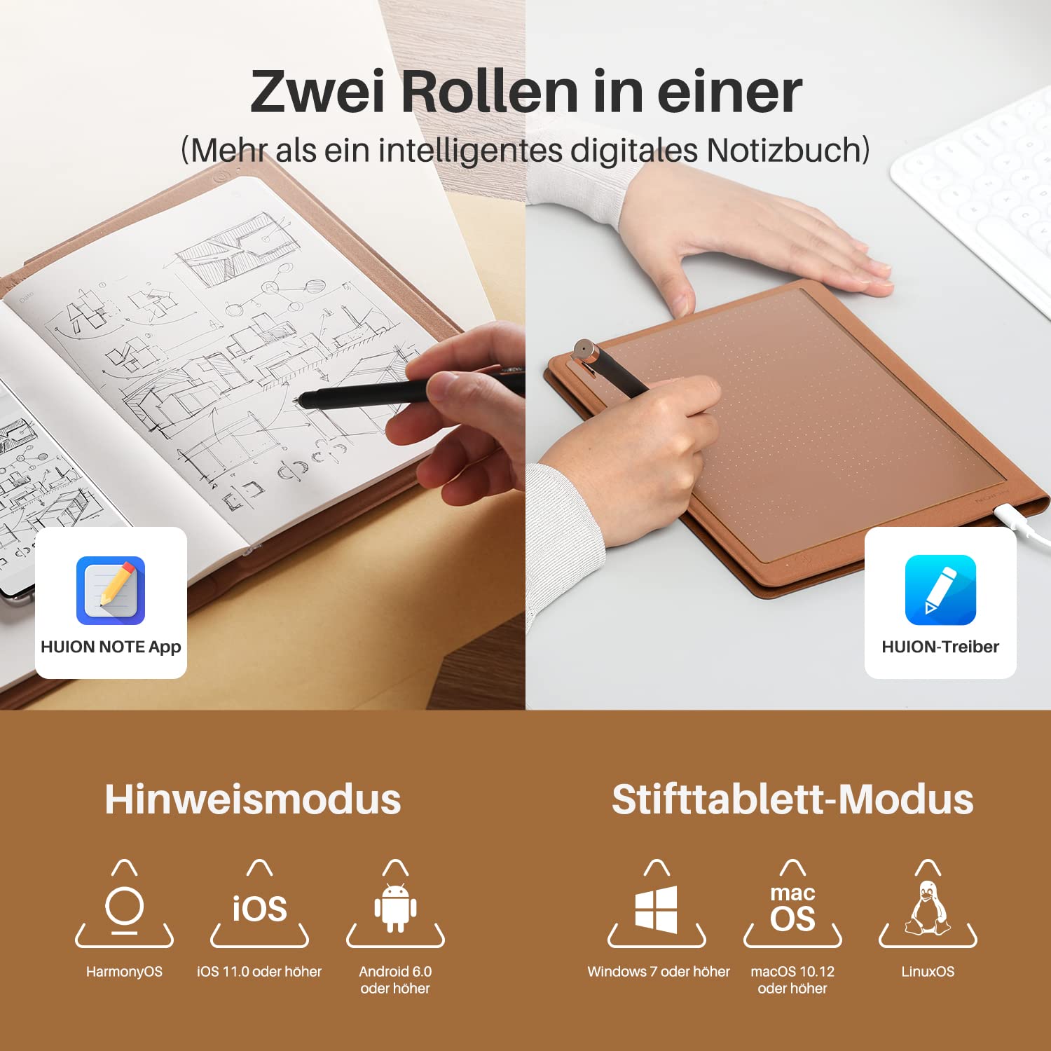 HUION Note X10 Zeichentablett für Laptop, digital, 2-in-1, kabelloses Bluetooth-Notizbuch, elektronischer Notizblock für Notizen, Digitale Kunst und Meetings