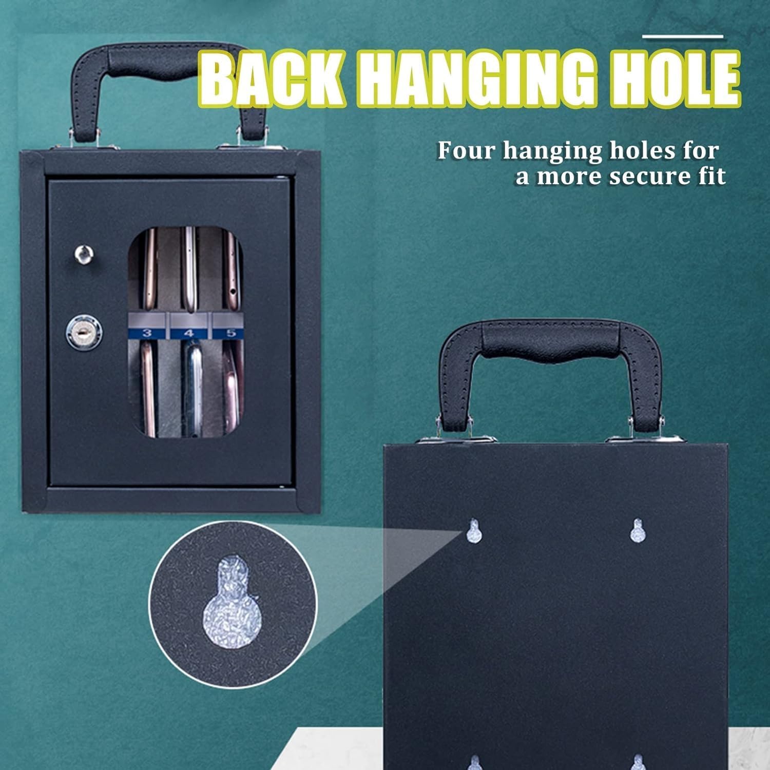 Cell Phone Locker Cabinet Cabinet for Cell Phones Stainless Steel Phone Storage Box,Easy-to-Carry Mobile Phone Storage Box,Black-12