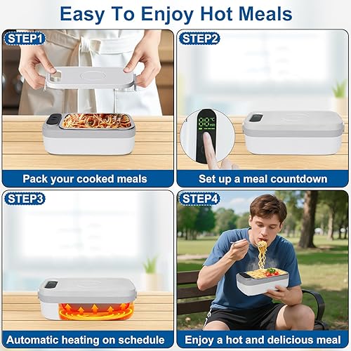 Miniatura 5 de Fiambrera eléctrica inalámbrica para adultos, lonchera térmica recargable de 1 litro, calentador de alimentos portátil autocalentable alimentado por