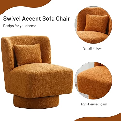 Miniatura 5 de Silla giratoria de barril Boucle, cómoda silla de sofá con una almohada pequeña, sillas redondas modernas para sala de estar, guardería, dormitorio,