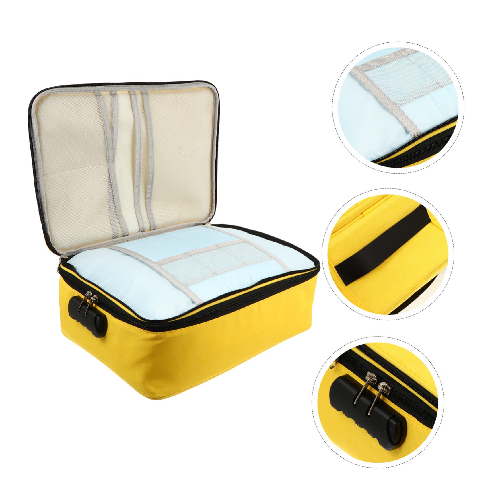 Holibanna 1pieza Gran Capacidad Estuche De con Cerradura para De Negocios Organizador De Tarjetas y Accesorios Bolsa Multifuncional Amarilla con Doble