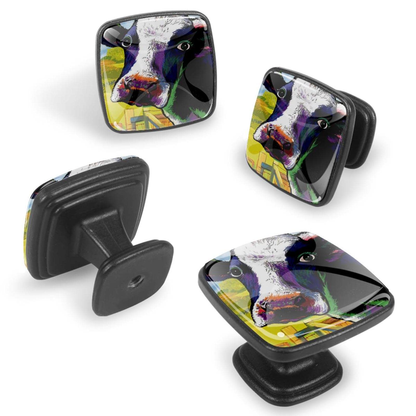 Boutons pour armoires et tiroirs à motif peinture vache de ferme