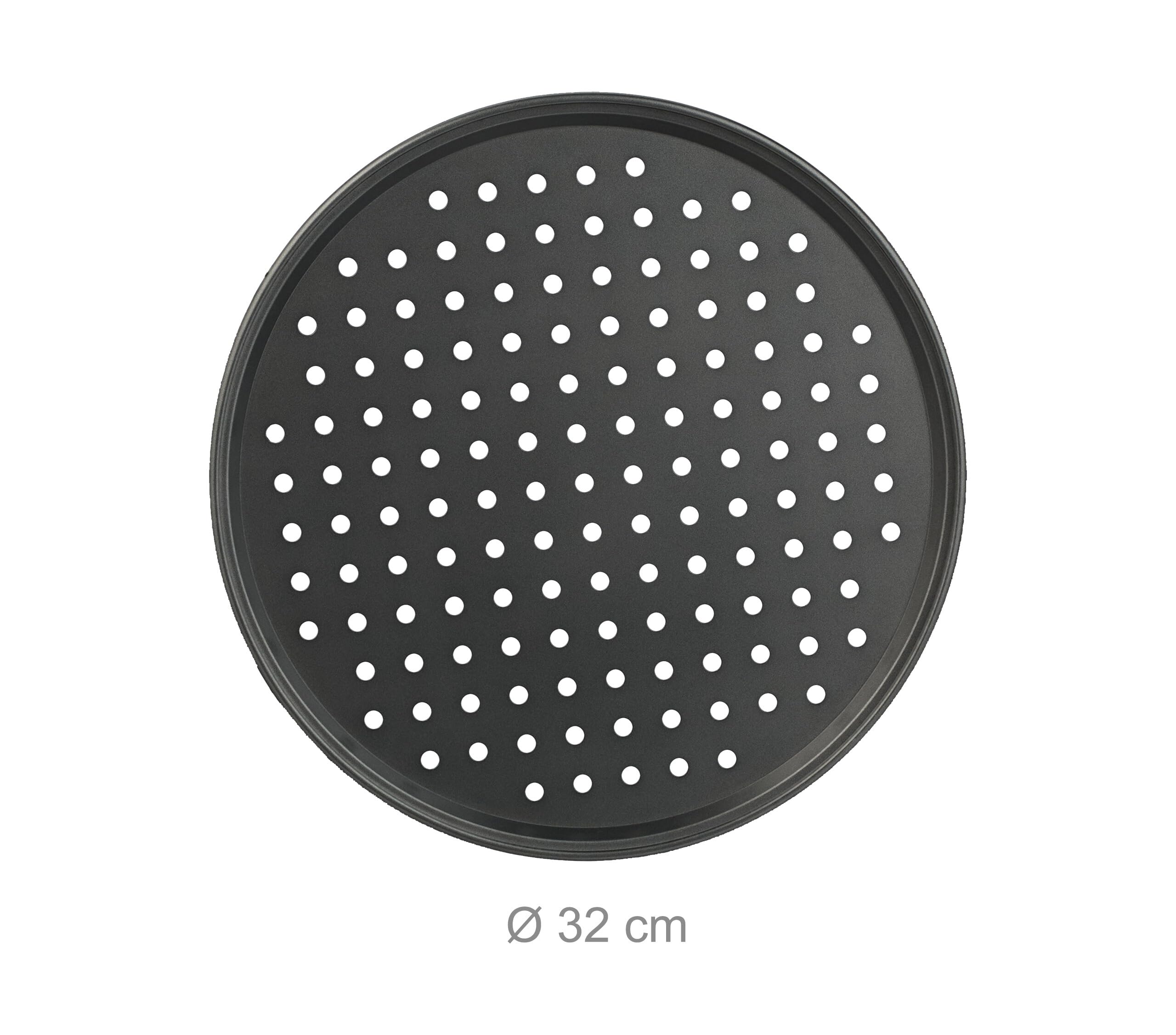 Relaxdays Pizzablech, Set de 4, con Soporte, Antiadherente, Acero al Carbono, Bandeja crujiente, Antracita/Plata