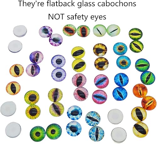 Miniatura 4 de Julie Wang 50 piezas de ojos de dragón de cristal de 0.236 pulgadas (0.236 in), pequeño camafeo de cabujón de parte trasera plana para joyería,