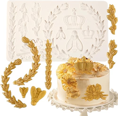 1 molde de silicona grande europeo retro para decoración de pasteles, molde de fondant de chocolate con orejas de trigo, abeja, para decoración de