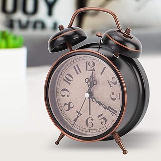 Twin Bell Alarm Clock, High Decibel Alarm Clock , 4in Retro Twin Bell Alarm Clock , Elegant and Pretty Desktop Clock with Night Light for Living Room Study Children Room (Black)