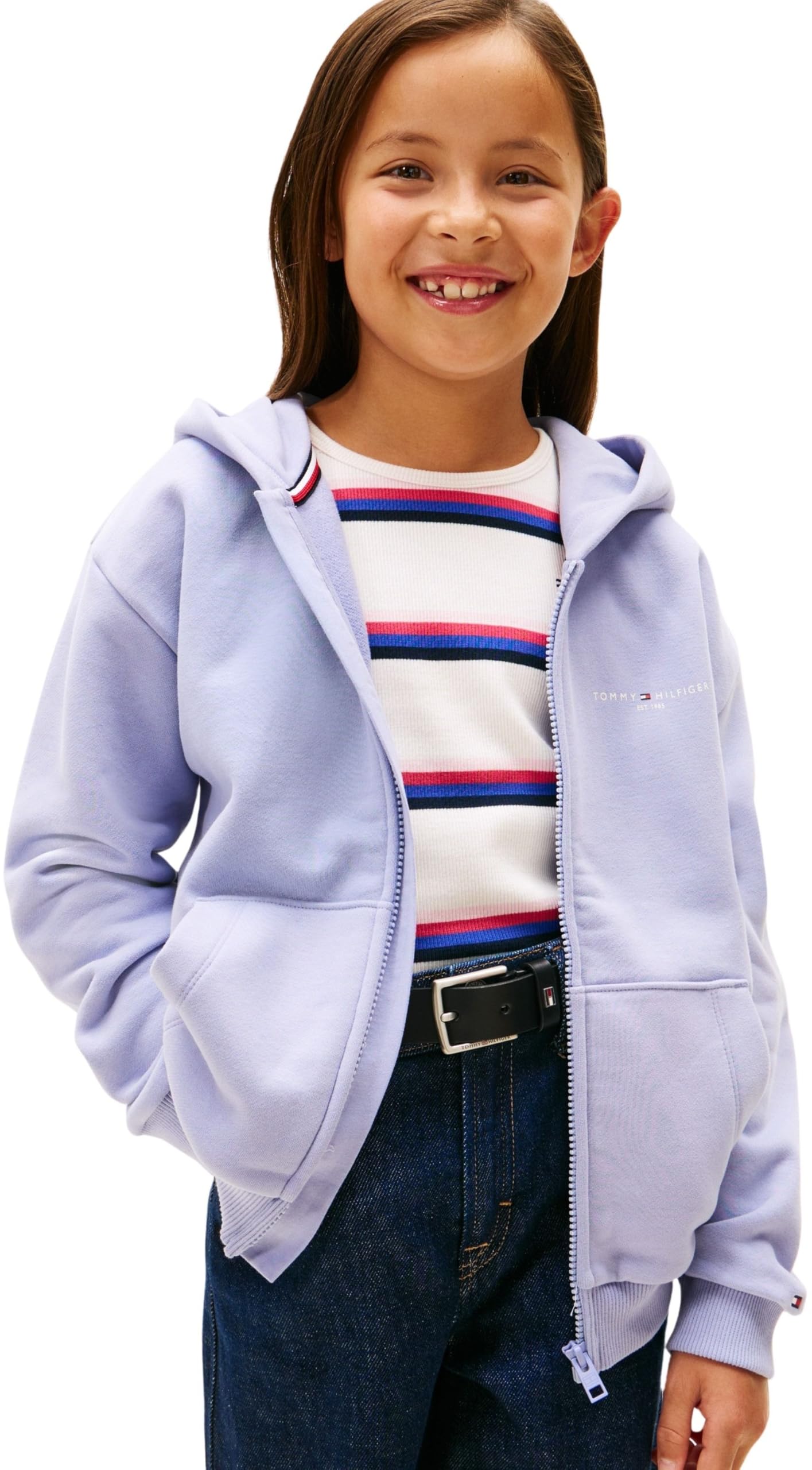 Tommy Hilfiger Hoodie con Cremallera Infantil Unisex Mini Corp y bajo de canalé, Morado (Periwinkle Dusk), 80
