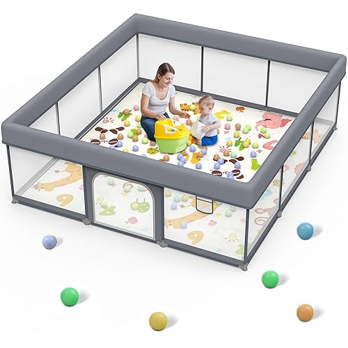 Corralito de juegos extra grande, corralito de seguridad resistente para bebés y niños pequeños, diseño de cojín envolvente y patio de juegos de