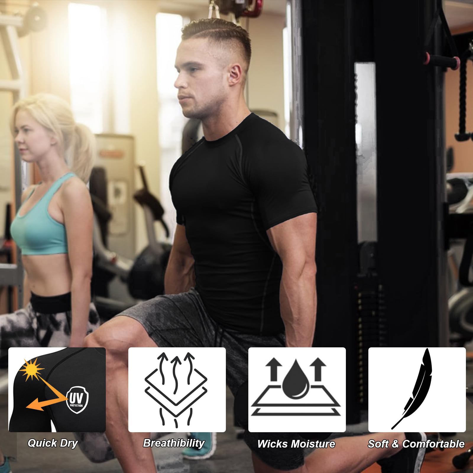 HYCOPROT Compresión para Hombres Camiseta de Compresión de Manga Corta Camiseta de Entrenamiento Capa Base Deportiva de Secado Rápido Camisetas para Correr Tops