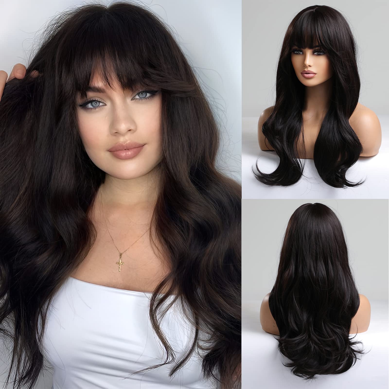 Amazon.com : HAIRCUBE Long Black Wigs for Women, Synthetic Wavy Hair Wig  with Bangs Heat Resistant Party Wigs : Beauty & Personal Care
