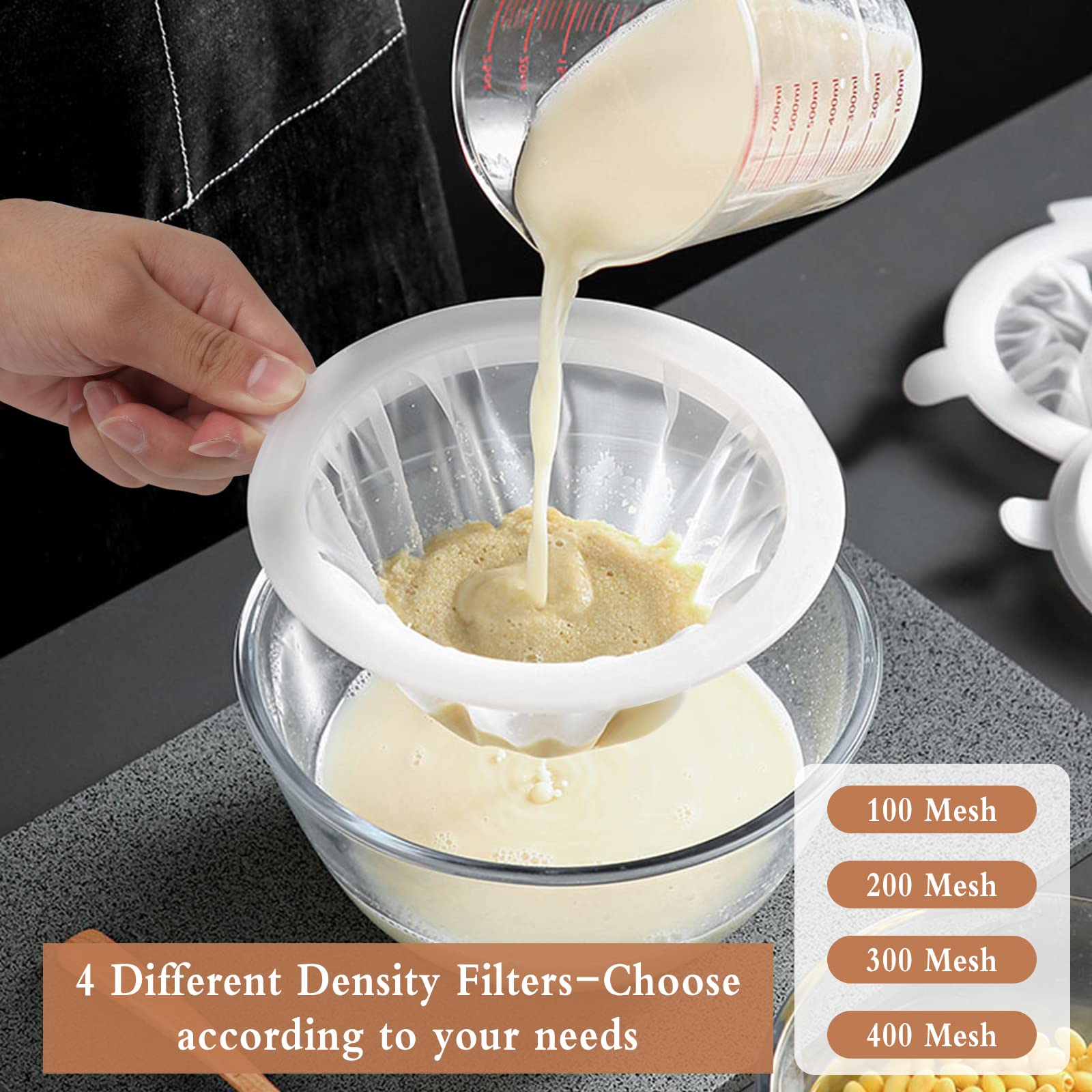 4 Pièces Filtre à Tamis Fin 100/200/300/400 Maille - Passoire Nylon Cuisine Pour Jus, Lait, Vin Et Confiture