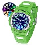 7 Colorful Lights Children's Watch Boys Girls, Kids 30 M Waterproof Analog Watches Soft Rubber Band, Easy to Read Dial Time Lessons Wristwatch Children 5-18 Years Old