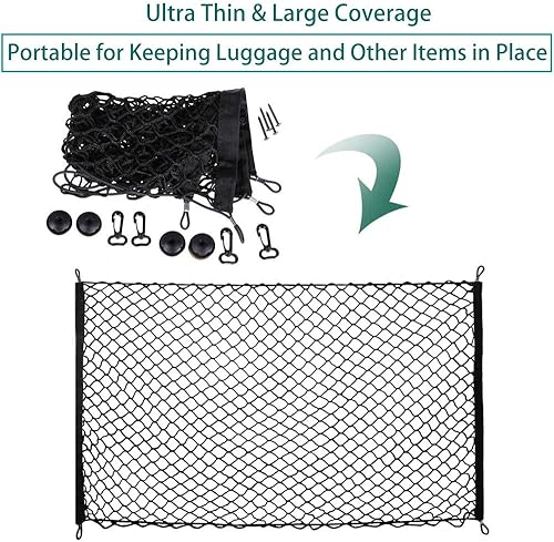 Miniatura 3 de GIE.TOP Red organizadora de almacenamiento para maletero de carga trasera de automóvil, 4 puntos de montaje de ganchos, organizadores de malla, red
