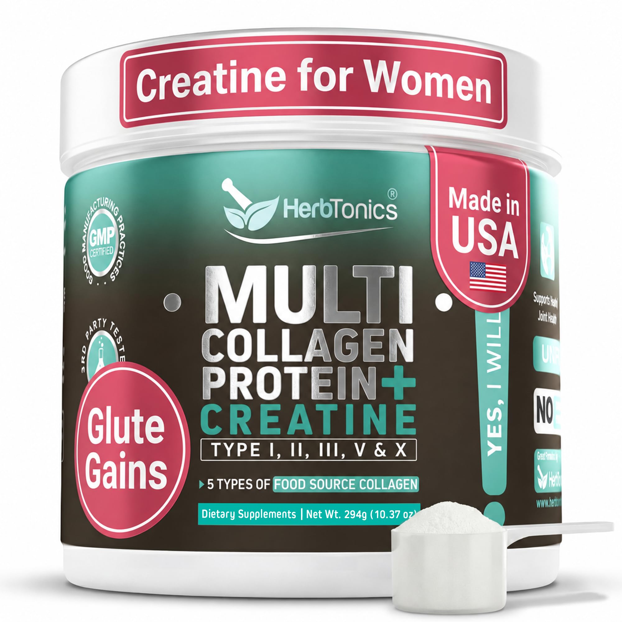 Ζιζανιοκτόνα Creatine for Women 5000mg Creatine Monohydrate + Multi Collagen Protein Powder (Type I, II, III, V, X) – Lean Muscle, Recovery & Skin Support – Grass-Fed, No Bloat, Unflaved – 30 Services