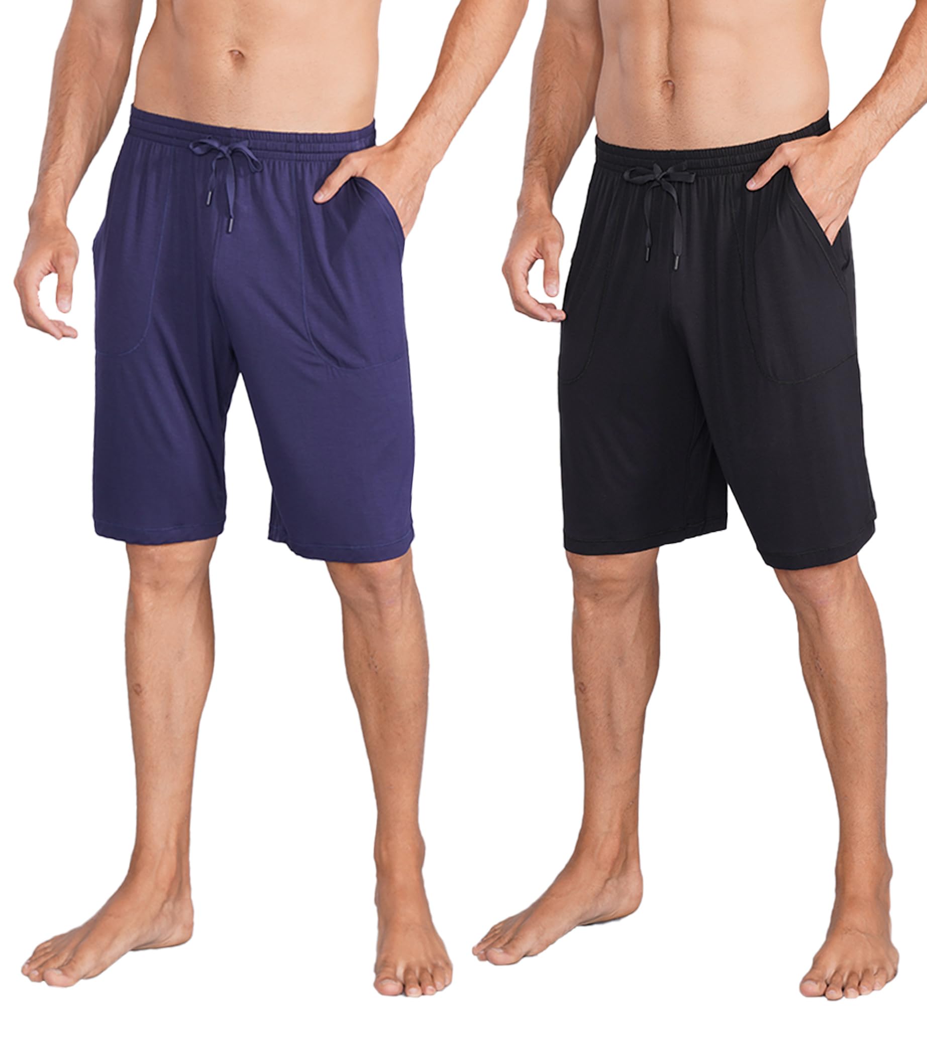 DAVID ARCHY Pantalones de Dormir para Hombre Pantalones Cortos de bambú Pantalones Cortos de Dormir de bambú Suaves, cómodos y Transpirables Pantalones de Dormir con Bolsillos 2 Piezas