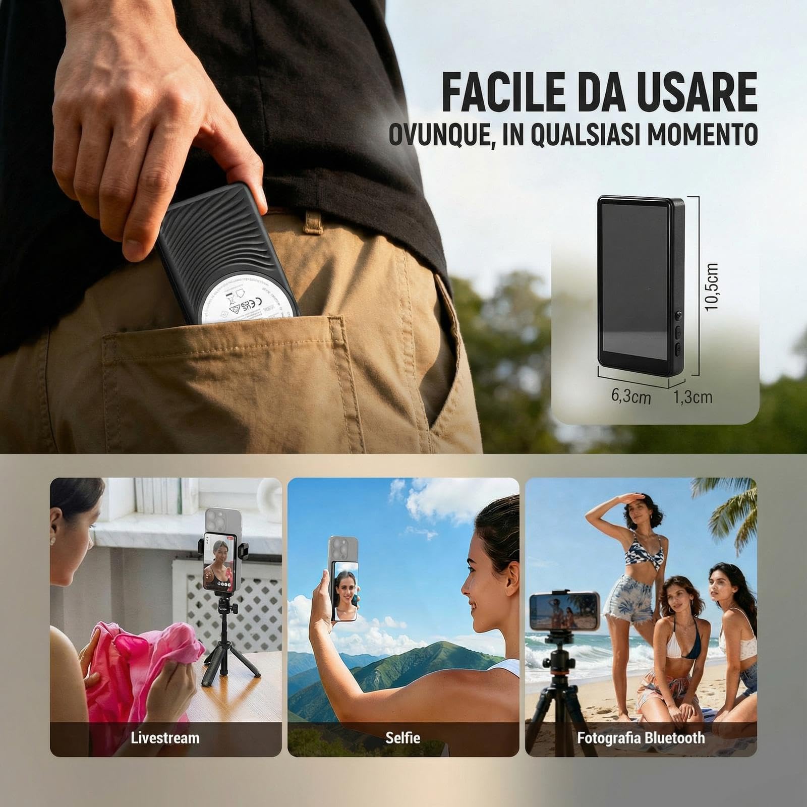 NEEWER BASICS Vlog Selfie Monitor Schermo Magnetico da 4", Wireless per Fotocamera Posteriore Telefono con Remote/1500mAh per YouTube TikTok, NON Compatibile con iPhone 17 Google Phone/Video 4K, M4B
