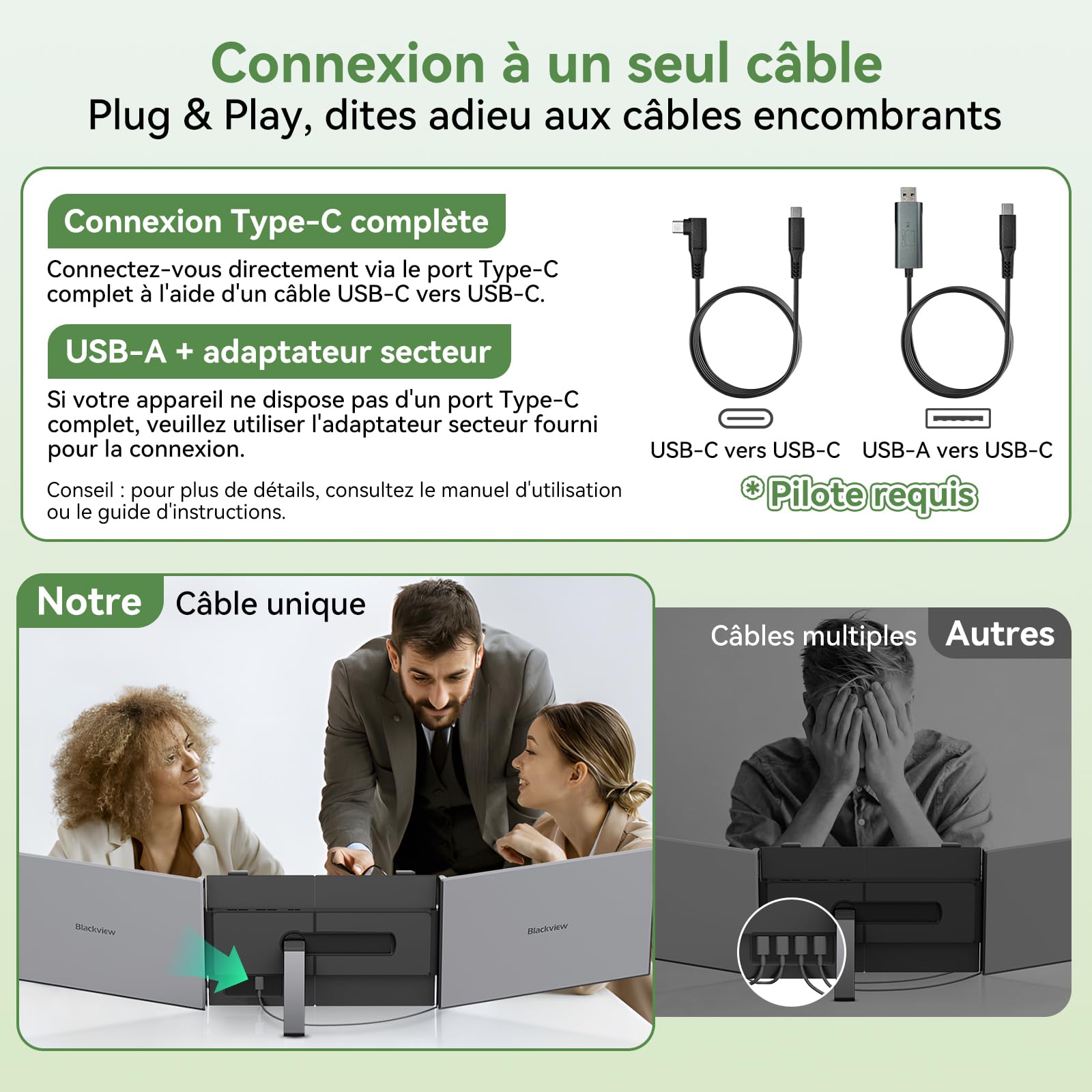 Blackview Écran Portable 15,6 Pouces, 1,2 kg Ultra-Léger, Double Écran PC Portable, Extension d'Écran à Câble Unique, TÜV Confort Oculaire, Mac, Windows, ChromeOS, Switch