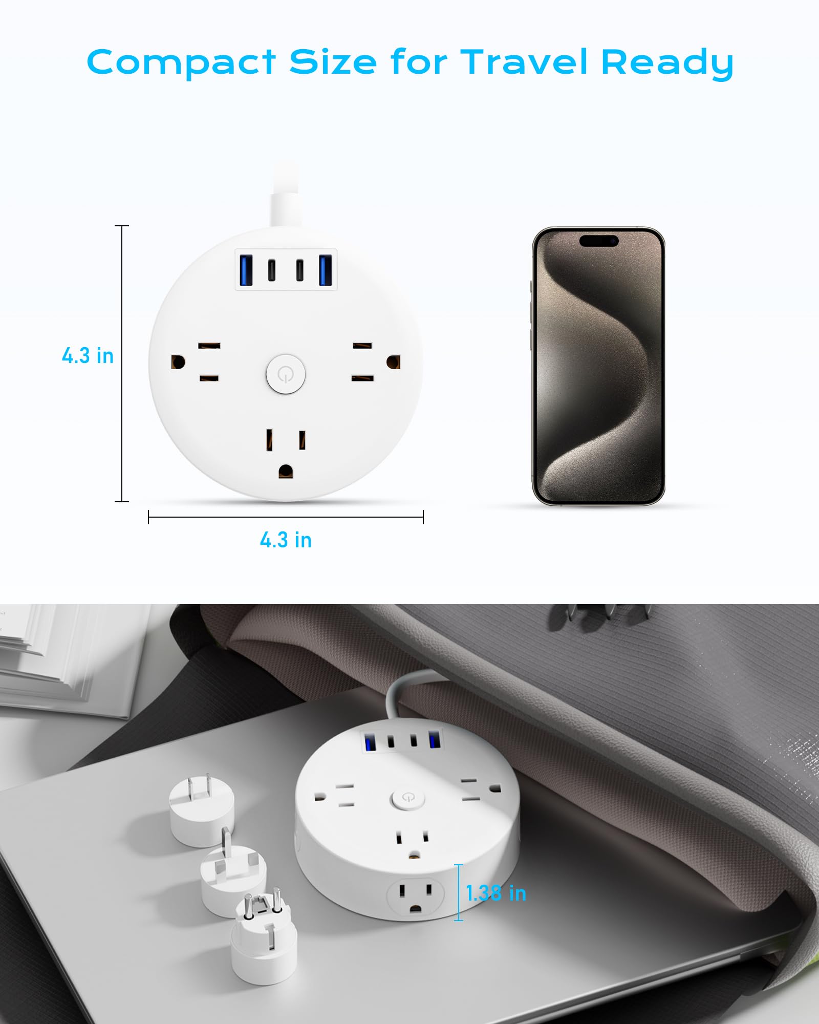 Reiseadapter EU, US-Stecker auf UK für EU/UK/US, 6 Steckdosen mit 4 USB-Anschlüssen, 5 Fuß Verlängerungskabel, Adapter